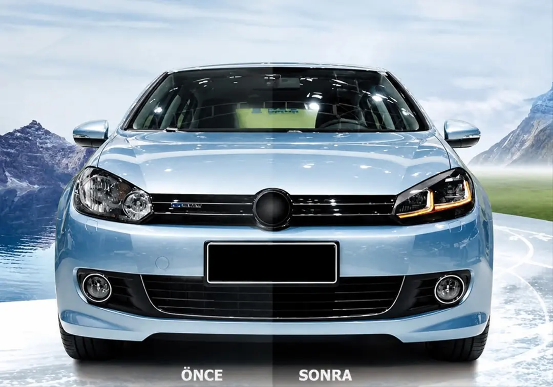Volkswagen Golf 6 için Golf 7.5 Çift J LED'li Dönüşüm Far Seti